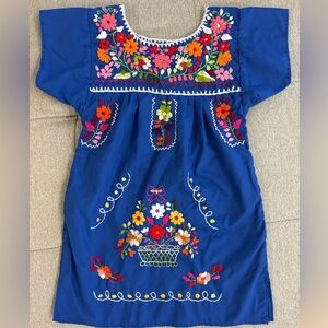 Embroidered Blue Mexican-Style Girls Fiesta Dress